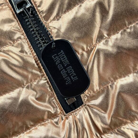 Think Royln Women's Puffer Poncho Lexington Jackets Sz S Hooded Rose Gold Down - Picture 12 of 12